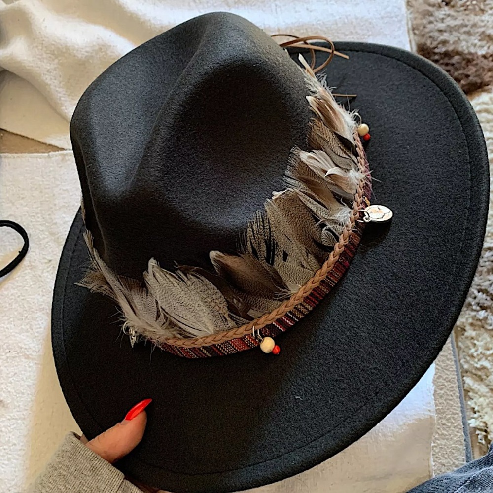 Wide Brim Feather Accent Hat
